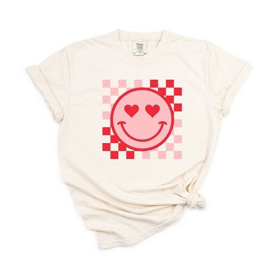 Simply Sage Market Women's Checkered Heart Eyes Smiley Short Sleeve Garment Dyed Tee