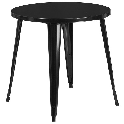 30" Round Black Metal Indoor-Outdoor Dining Table Set with 2 Chairs