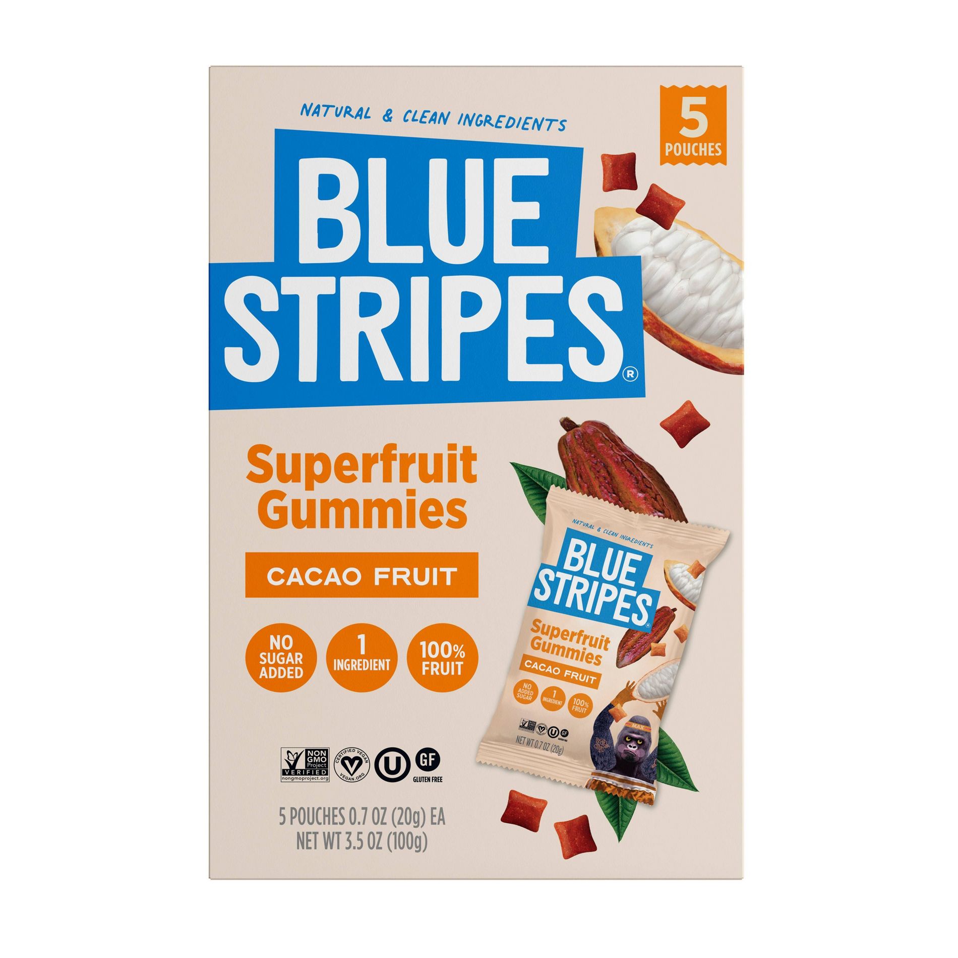 BLUE STRIPES Superfruit Gummies Cacao Fruit - 3.5oz/5pk