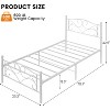 Twin Bed Frames, Twin Size Metal Platform Bed Frame with Curved Flower Headboard and Footboard, Under Bed Storage, No Box Spring Needed, White - 3 of 4