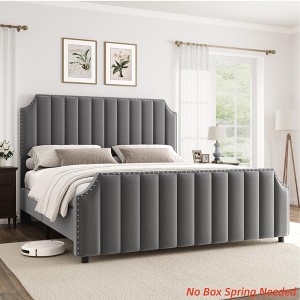 King/QUEEN Size Velvet Bed Frame, 50.2 in Tall Headboard & Footboard, Upholstered Platform King Bed Frame with Nailhead Trim - 1 of 4
