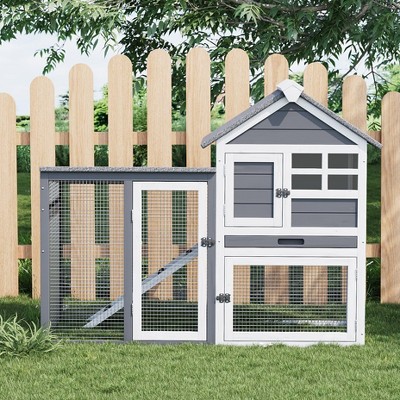 2-Tier Rabbit & Chicken Cage - Weatherproof, 4 Doors, Ramp, Pull-Out Tray for Pets