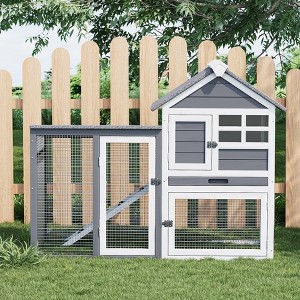 2-Tier Rabbit & Chicken Cage - Weatherproof, 4 Doors, Ramp, Pull-Out Tray for Pets - 1 of 4