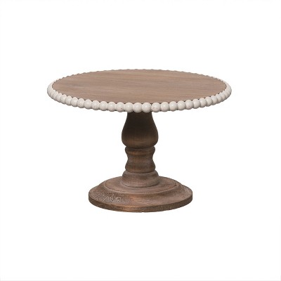 Transpac Wood Brown Harvest Tiered Stand with Beaded Accent