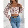 Clearlove Women's Floral Lantern Long Sleeve Crop Shirt Fall Casual Square Neck Tie Waist Pleated Short Top - 2 of 4