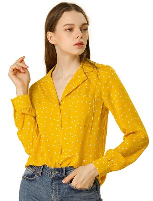 INSPIRE CHIC Women's Vintage Notched Lapel Long Sleeve Printed Button Down Tops