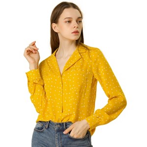 INSPIRE CHIC Women's Vintage Notched Lapel Long Sleeve Printed Button Down Tops - 1 of 4