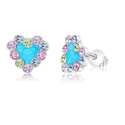 Chanteur Hypoallergenic Kids Jewelry Accessories Heart Blue Enamel CZ White Gold Palladium Plating Stud Earrings Surgical Titanium Posts