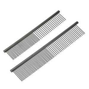 Unique Bargains Stainless Steel Rounded Teeth Grooming Tool Pet Combs 2 Pcs - 1 of 4