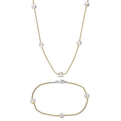 EVERLY JEWELRY | Two-tone Silver 6mm Ball Chain Station Necklace and Bracelet Set -16 in + 7.5 in- Multiple Metal Color Options