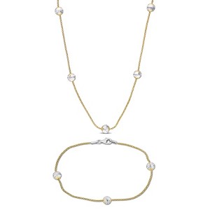 EVERLY JEWELRY | Two-tone Silver 6mm Ball Chain Station Necklace and Bracelet Set -16 in + 7.5 in- Multiple Metal Color Options - 1 of 4
