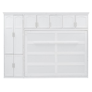 TiramisuBest Queen Size Murphy Bed Wall Bed with Cabinets - White MDF+LVL Design - 1 of 4