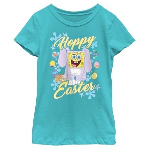 Girl's SpongeBob SquarePants Colorful Hoppy Easter T-Shirt - 1 of 4