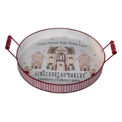 Transpac Metal Decorative Gingerbread Tray for Serving and Decoration Christmas Multicolor Design Tabletop Use Hand Wash Only Gift Giving and Hostess