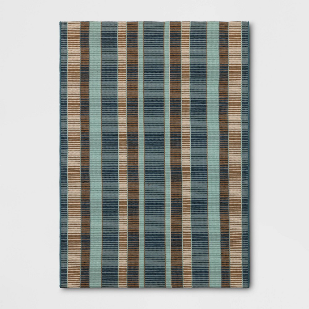 Photos - Area Rug 5'x7' Vertical Stripes Outdoor  Blue - Threshold™