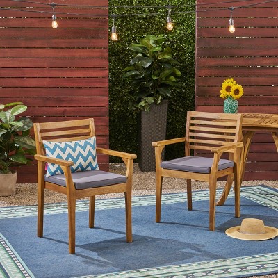 Timeless Outdoor Dining Chairs with Acacia Wood Frame, Wicker Seats & Water-Resistant Cushions – Elegant & Durable Patio Seating (Set of 2)-Coolbibila