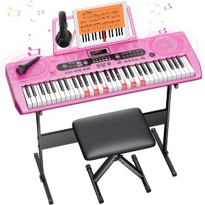 SUGIFT 61-Key Lighted Keyboard Piano with Stand, Bench, Mic & Headphones — Beginner Learning Kit for Kids & Adults - 1 of 4