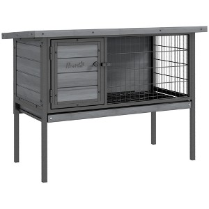 PawHut Rabbit Hutch Elevated Bunny Cage Small Animal Habitat with Metal Frame, No Leak Tray, Openable Asphalt Roof for Indoor/Outdoor - 1 of 4