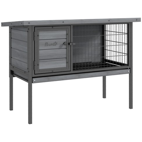 PawHut Rabbit Hutch Elevated Bunny Cage Small Animal Habitat with Metal Frame, No Leak Tray, Openable Asphalt Roof for Indoor/Outdoor - image 1 of 4