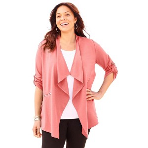 Catherines Women's Plus Size Cloud Knit French Terry Drape Front Cardigan - 1 of 4