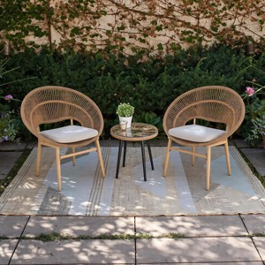 Outdoor PE Rattan Woven Dining Chairs Set Of 2,Kitchen Chair with Fade Resistant Cushion And Iron Frame,Patio Armless Dining Chair-Coolbibila - 1 of 4