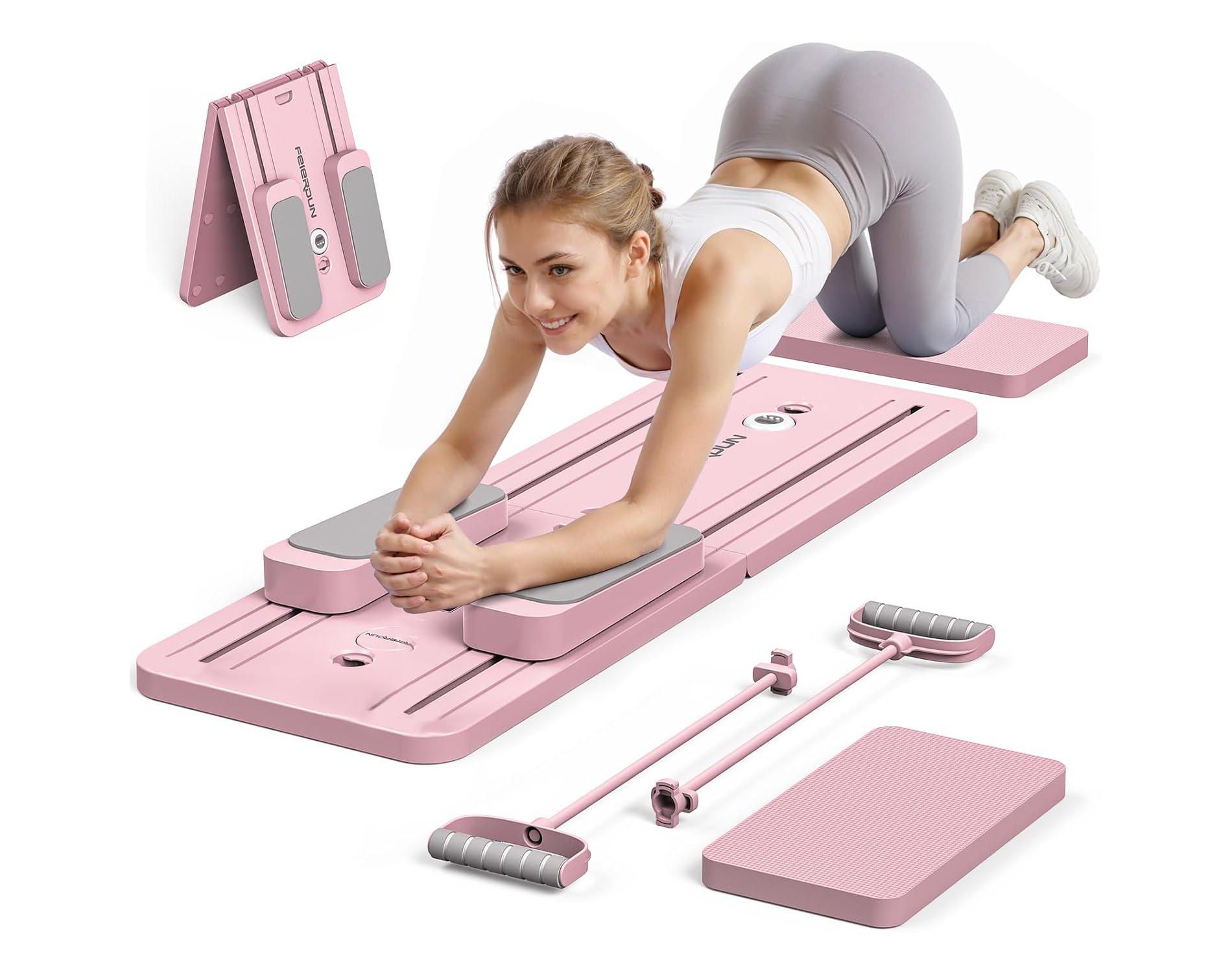 FEIERDUN Pilates Reformer, Foldable Pilates Board for Full Body Workout, Portable Pilates Equipment for Core Strength and Pilates Training