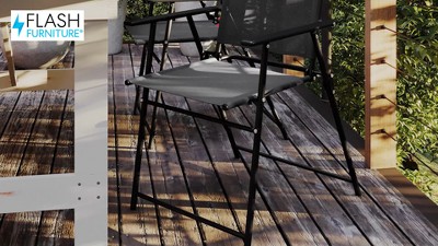 Set of 2 Gray Textilene Folding Patio Sling Chairs with Armrests