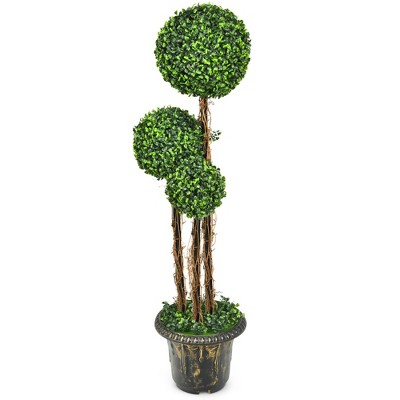 Tangkula 4 Ft Artificial Topiary Tree Fake Triple Ball Plant Home Office Decoration