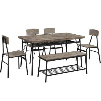 Yaheetech Farmhouse Space-Saving 6 Piece Dining Table Set with 2 Storage Racks for Kitchen