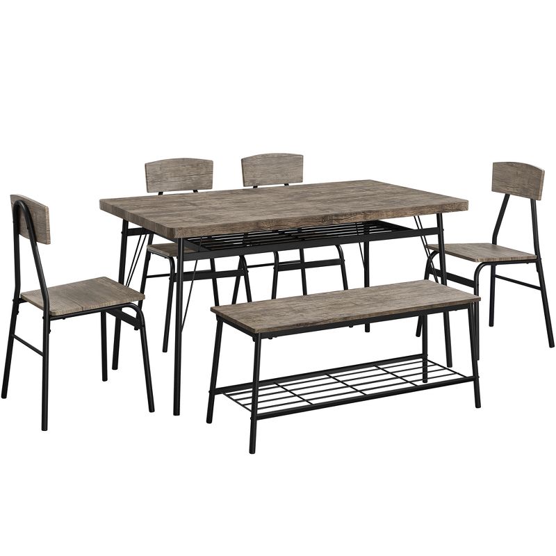 Yaheetech Farmhouse Space-Saving 6 Piece Dining Table Set with 2 Storage Racks for Kitchen, 1 of 9