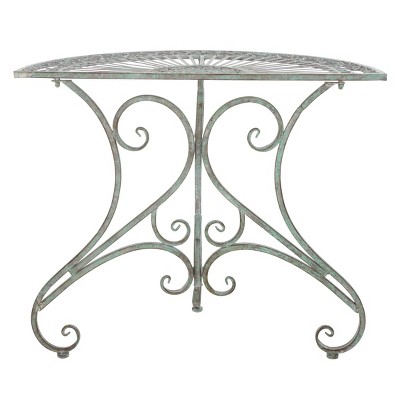 Antique Green Iron Half-Moon Patio Accent Table