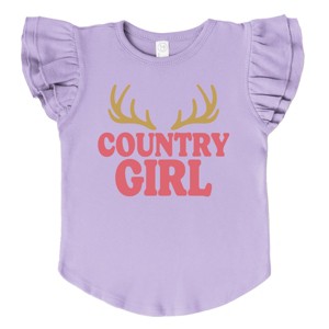 Country Girl Antlers Puff Print  - Flutter Sleeve Graphic T-Shirt - 1 of 4