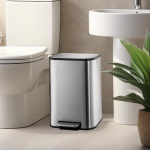 Bathroom Trash Can, Garbage Can, Small Step On Trash Can with Soft Close Lid Foot Pedal & Inner Bucket for Kitchen Home Office - 1 of 4