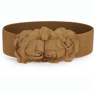 INSPIRE CHIC Women's Chiffon Flowers Press Stud Button Elastic Textured Band Waist Belt - 1 of 4