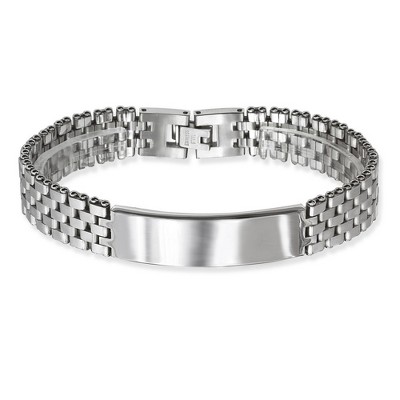 Metallo Stainless Steel Watch Style with Bar Bracelet - Silver - 8.5 Inch