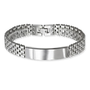 Metallo Stainless Steel Watch Style with Bar Bracelet - Silver - 8.5 Inch - 1 of 3