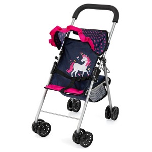 Doll Buggy Stroller W/ Sun Canopy, Blue, Pink Hearts, Unicorn - 1 of 4