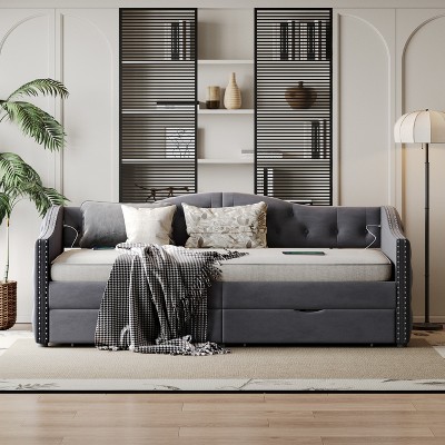 VYNXARIA Upholstered Daybed with Storage Drawers ¨C Twin Size, Grey