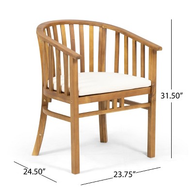 Cream and Teak Outdoor Acacia Wood Dining Chairs with Cushions, Set of 2