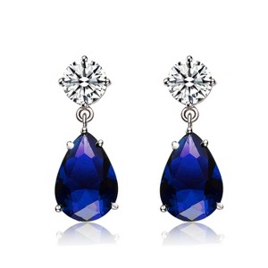 Guili Sterling Silver Clear & Dark Blue Cubic Zirconia Dangling Earrings, an Elegant and Sparkling Jewelry Piece for a Timeless Fashion Accent - 1 of 3