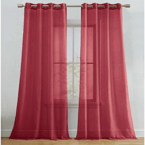 Home Mart Goods Burgundy Sheer Window Grommet Curtain Set 84" Inches Long ( 2 Panels) - 1 of 4