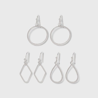 Geometric Open Drop Earring Set 3pc - Universal Thread™ Silver