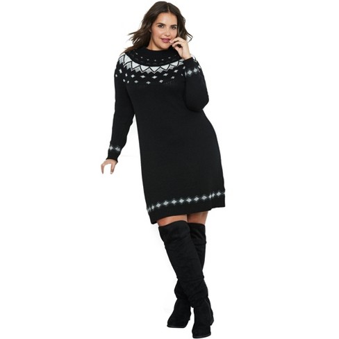 ellos Women's Plus Size Fair Isle Sweater Dress - image 1 of 4