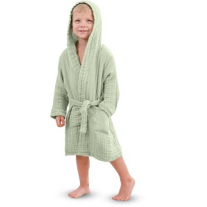 Muslin Bath Robe for Kids 100% Cotton, 4-Layer Absorbent Muslin Fabric By Comfy Cubs - 1 of 4