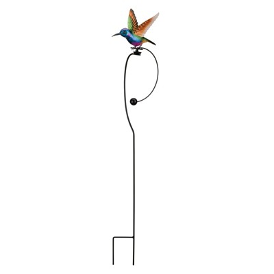 Regal Art & Gift Garden Stake, 42.75 in. H, Metal Purple Coronet Rocker Hummingbird, Multicolored