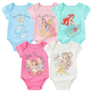 Disney Baby Girl's Princesses Snow White, Cinderella, Belle, Ariel, Aurora 5 Piece Graphic Printed Bodysuit Creeper - Multicolor / Size 18M - 1 of 4
