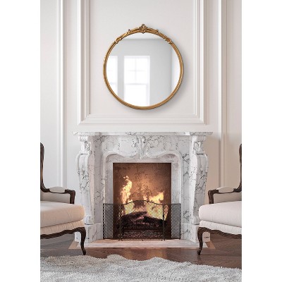 Elegant Gold Round 33" Baroque-Inspired Vanity Mirror