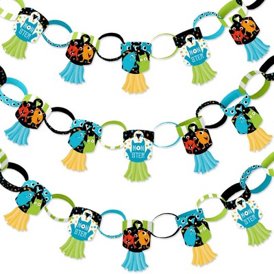 Big Dot of Happiness Monster Bash - 90 Chain Links and 30 Paper Tassels Decoration Kit - Birthday Party or Baby Shower Paper Chains Garland - 21 feet