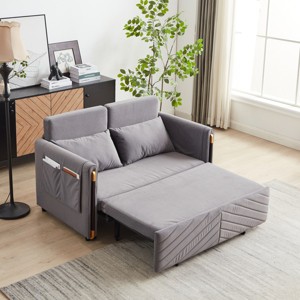 54" Sleeper Sofa,Velvet Sleeper Sofa With Detachable Arm Pockets And Pillows,Pull-Out Sofa Bed,Multi-position adjustable Sleeper Sofa-Cuddlewood - 1 of 4