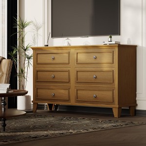 6 Drawer Dresser, Wooden Storage Chest of Drawers with Exquisite Metal Handles, Large Wide Dresser TV Stand, for Bedroom Living Room Hallway Entryway - 1 of 4